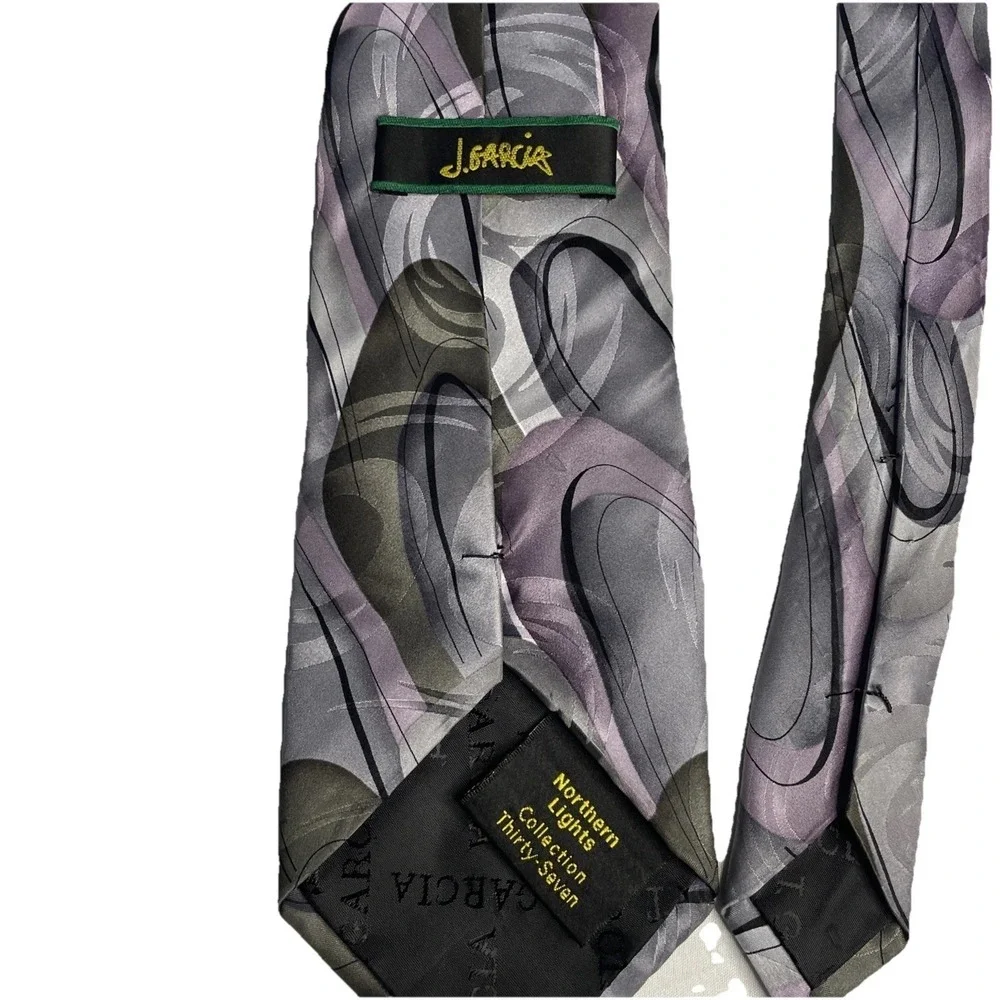 J. Garcia Silk Necktie Mens One Size Gray Purple Abstract Northern Lights 2004
